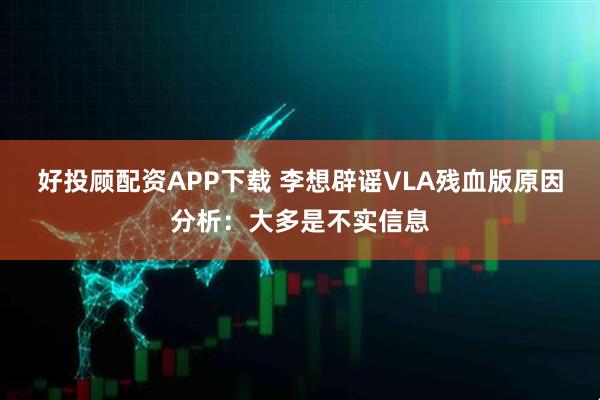 好投顾配资APP下载 李想辟谣VLA残血版原因分析：大多是不实信息