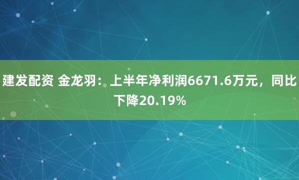 建发配资 金龙羽：上半年净利润6671.6万元，同比下降20.19%